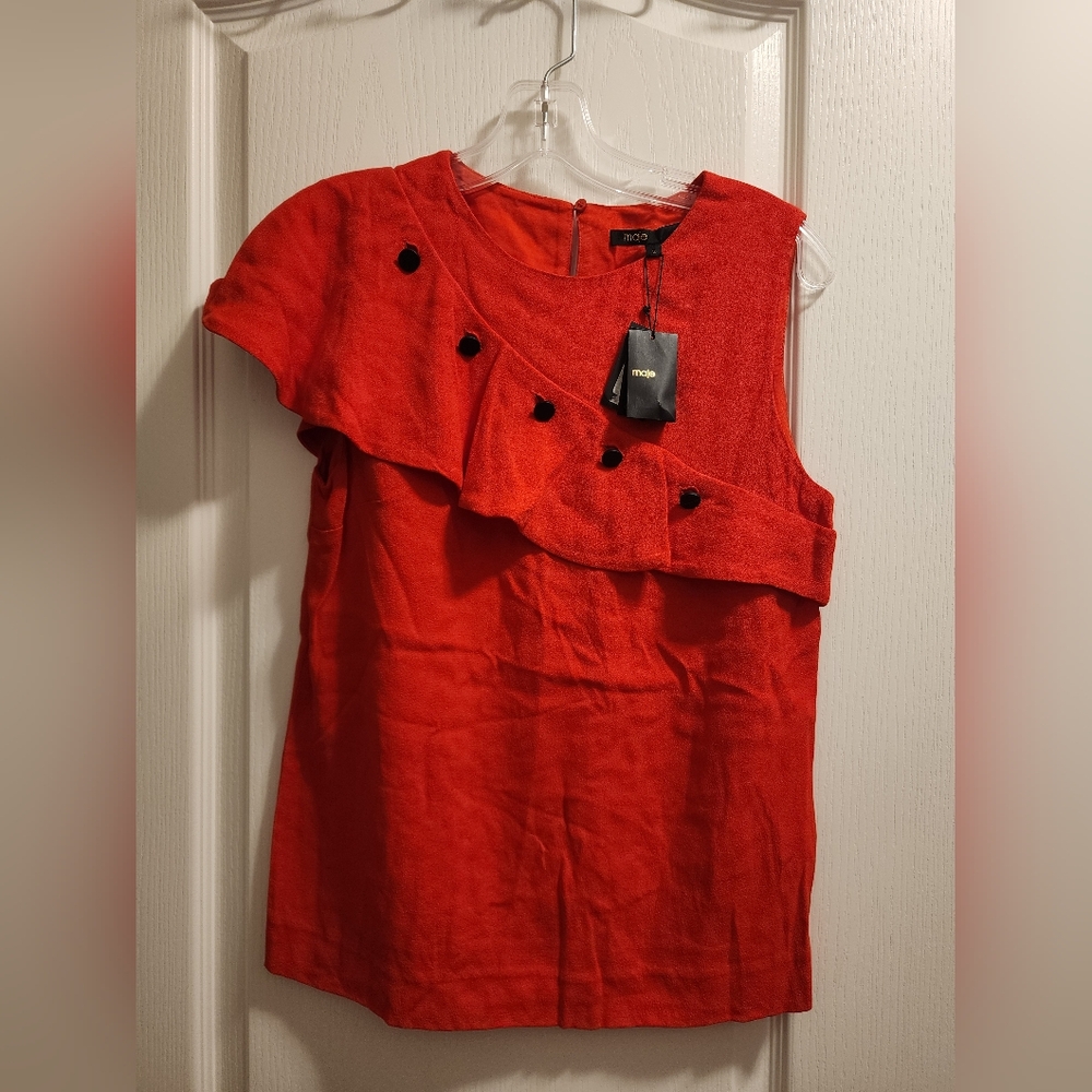 Maje Asymmetrical Red Top with Black Details